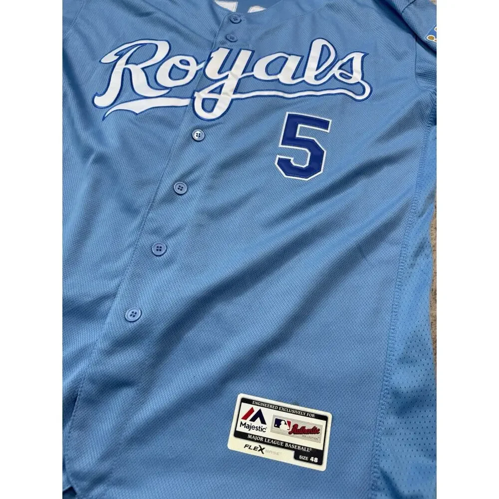 MLB Majestic Kansas City Royals George Brett Blue Jersey 48/L Embroidered